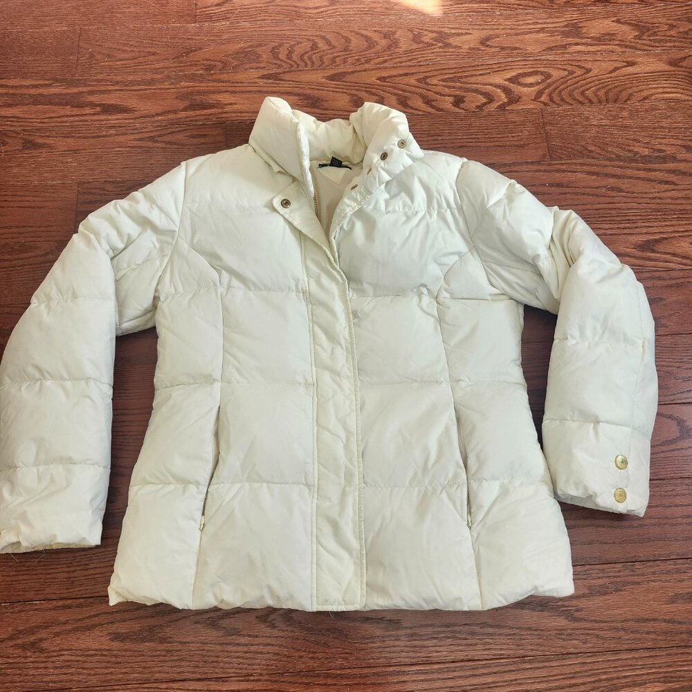 Tommy Hilfiger Women’s White Puffer Jacket Full Zip Size Large L Winter Coat